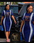 Elegant Blue Striped Bodycon Dress