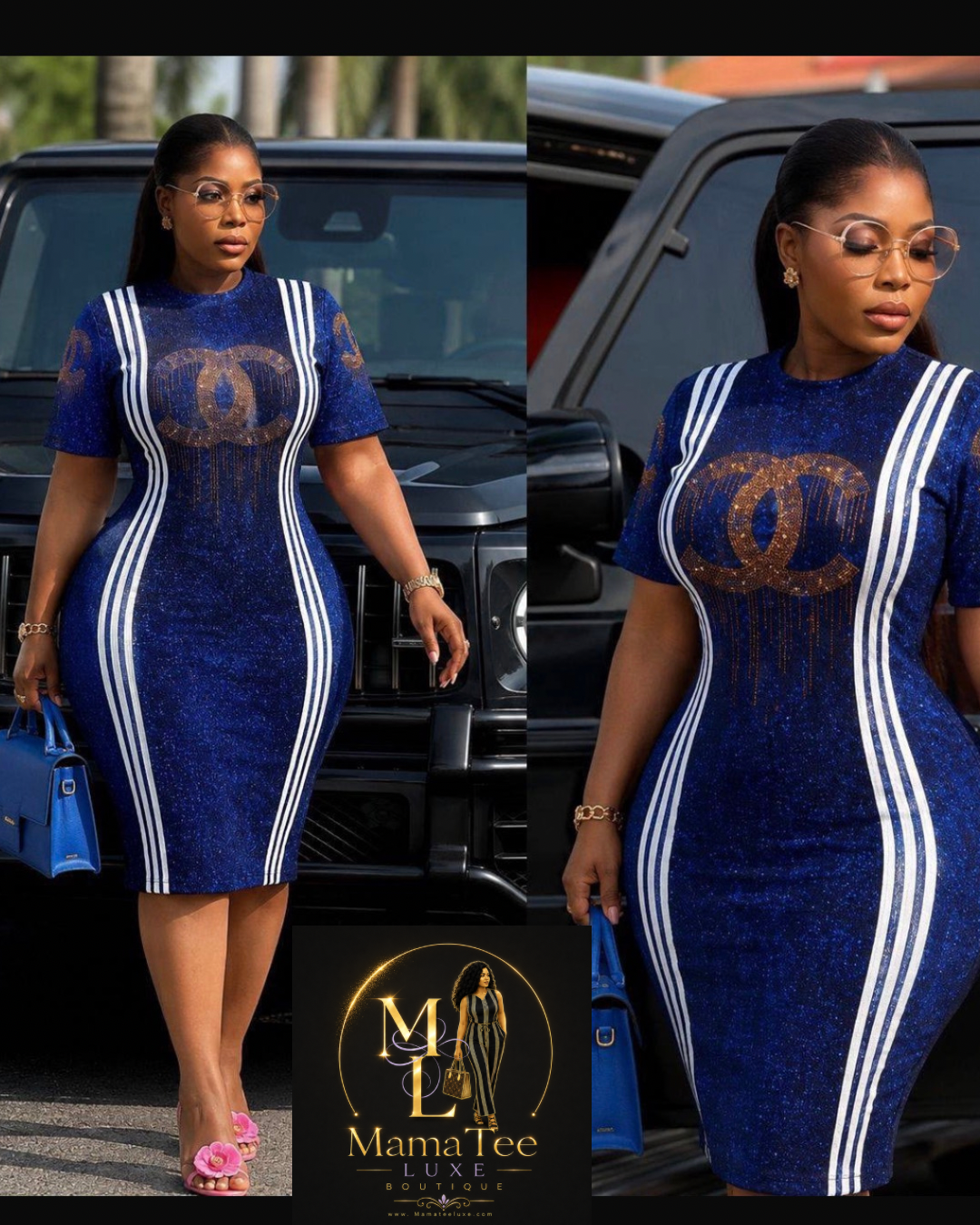 Elegant Blue Striped Bodycon Dress