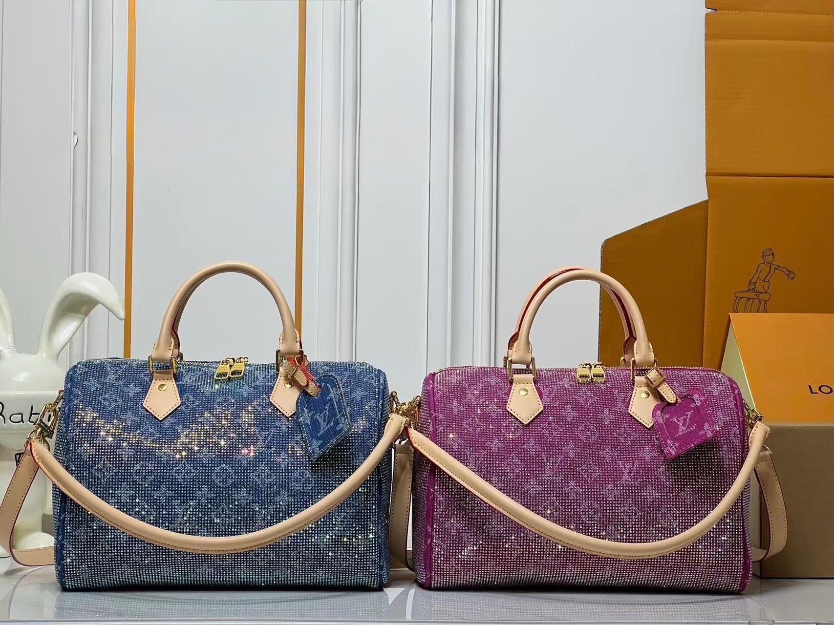 Crystal Denim Barrel Satchel