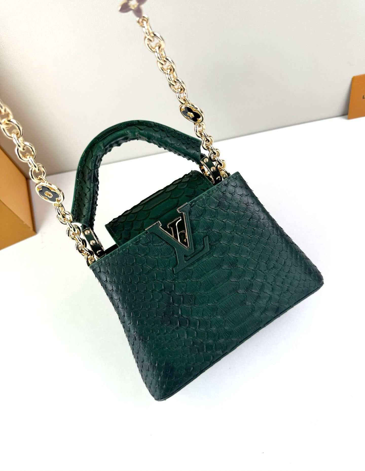 Python Leather Top Handle Bag