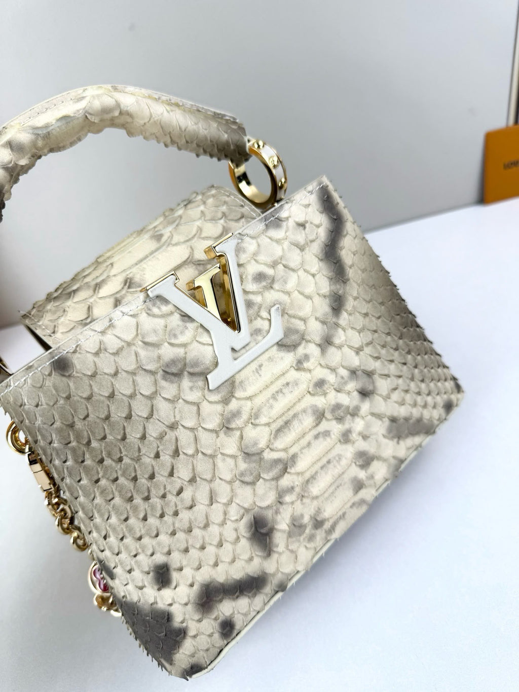 Python Leather Top Handle Bag