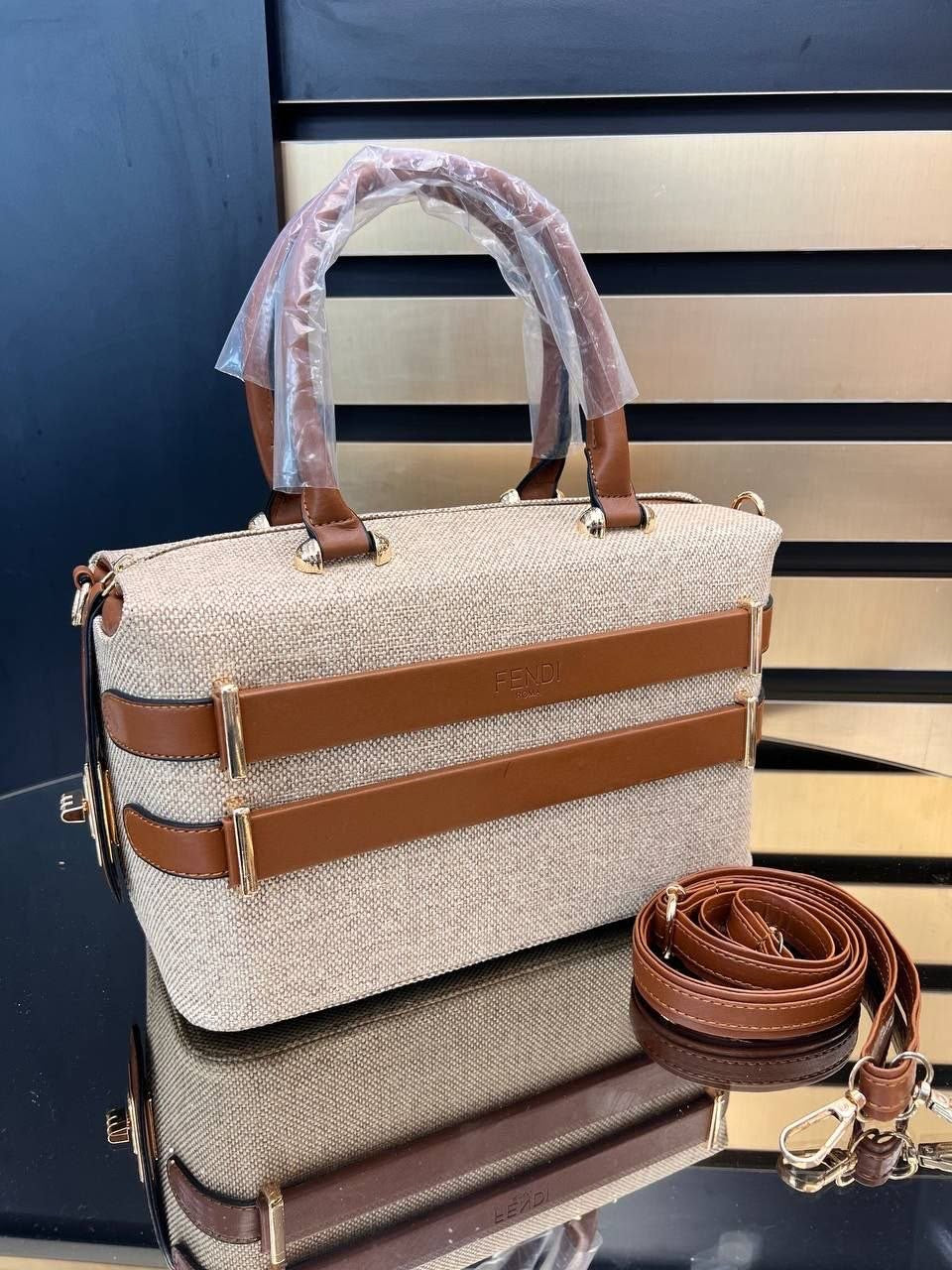 Textured Canvas Top-Handle Shoulder Bag