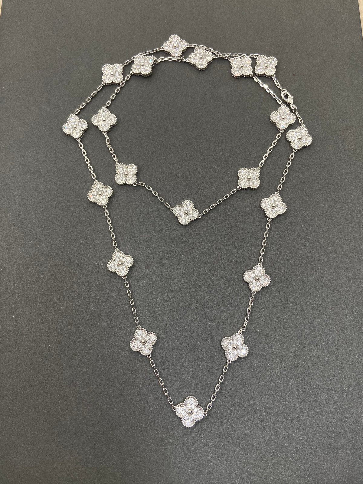 Crystal Flower Long Layered Necklace